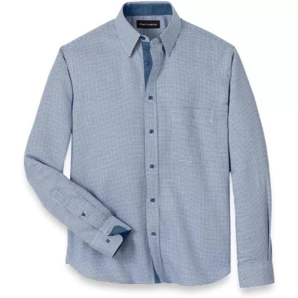 imagePaul Fredrick Mens Classic Fit Cotton Houndstooth Casual Shirt Blue Large SFU010L