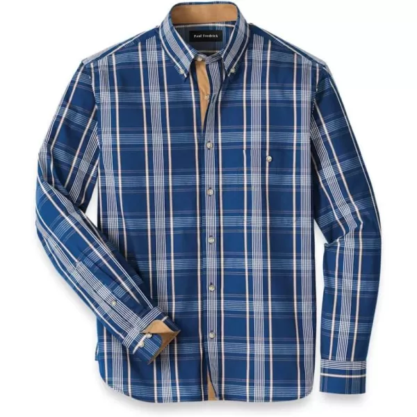 imagePaul Fredrick Mens Classic Fit Cotton Plaid Casual Shirt Blue Large SFU090L