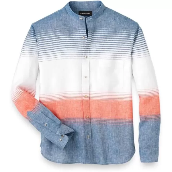 imagePaul Fredrick Mens Classic Fit Linen Horizontal Stripe Casual Shirt Orangeblue Large SSU130L