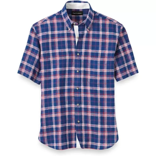imagePaul Fredrick Mens Classic Fit Linen Plaid Casual Shirt