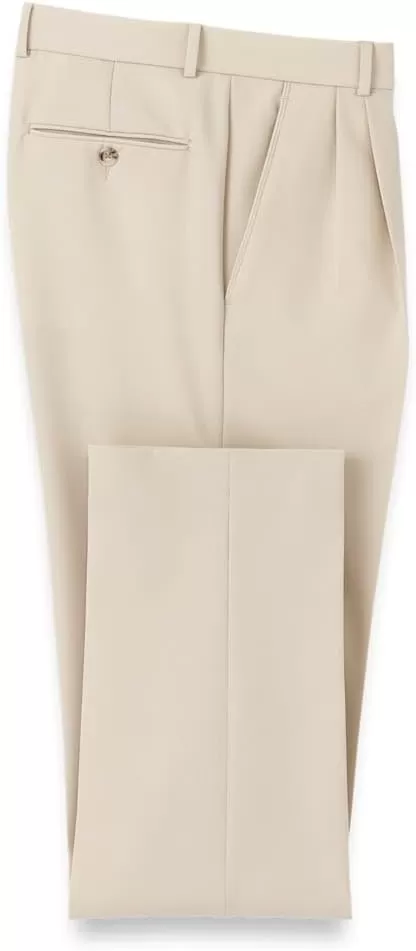 imagePaul Fredrick Mens Comfort Stretch Travel Pleated PantsCream
