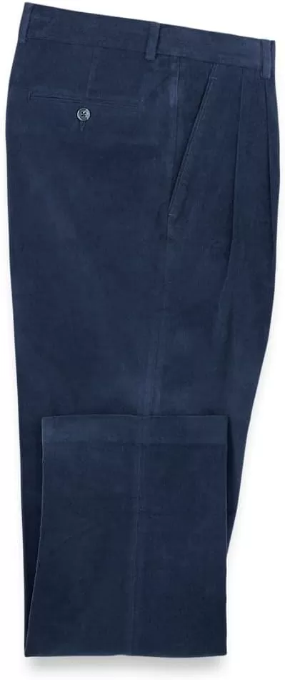 imagePaul Fredrick Mens Cotton Stretch Corduroy Pleated PantsBlue