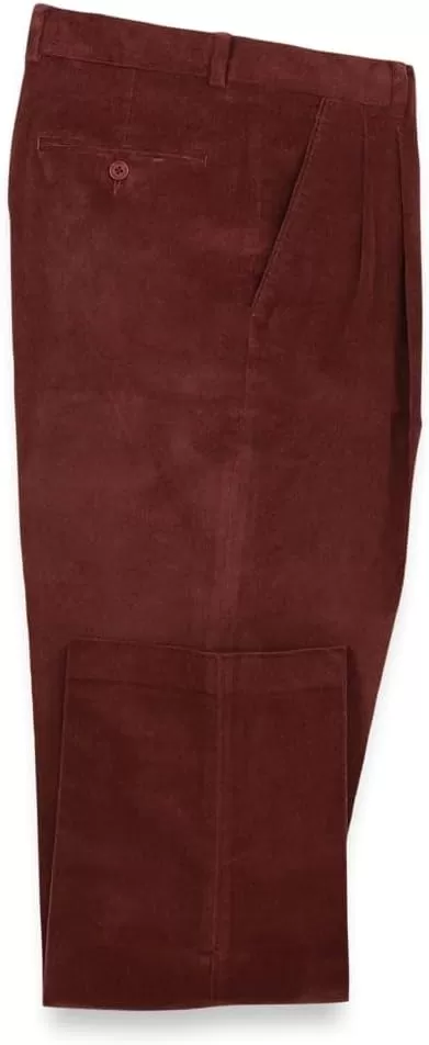 imagePaul Fredrick Mens Cotton Stretch Corduroy Pleated PantsBurgundy