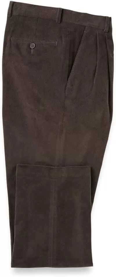 imagePaul Fredrick Mens Cotton Stretch Corduroy Pleated PantsDark Brown