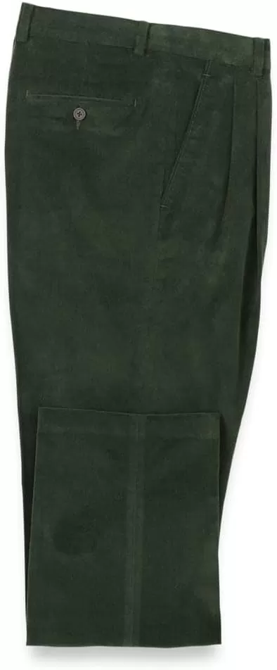 imagePaul Fredrick Mens Cotton Stretch Corduroy Pleated PantsForest Green