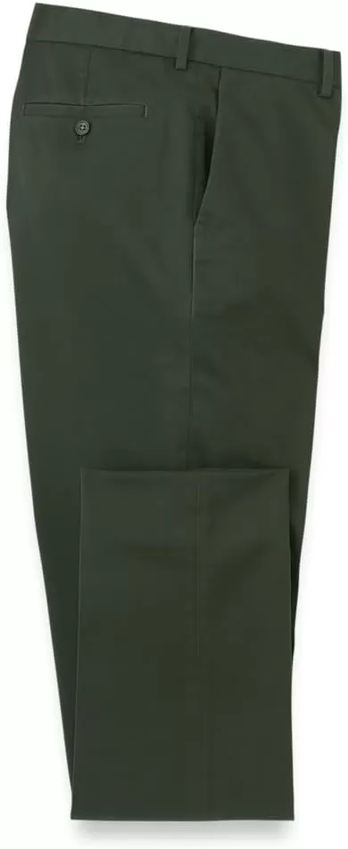 imagePaul Fredrick Mens NonIron Cotton Stretch Twill Flat Front PantDark Green
