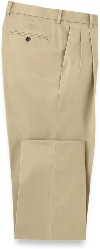 imagePaul Fredrick Mens NonIron Cotton Stretch Twill Pleated PantDark Khaki