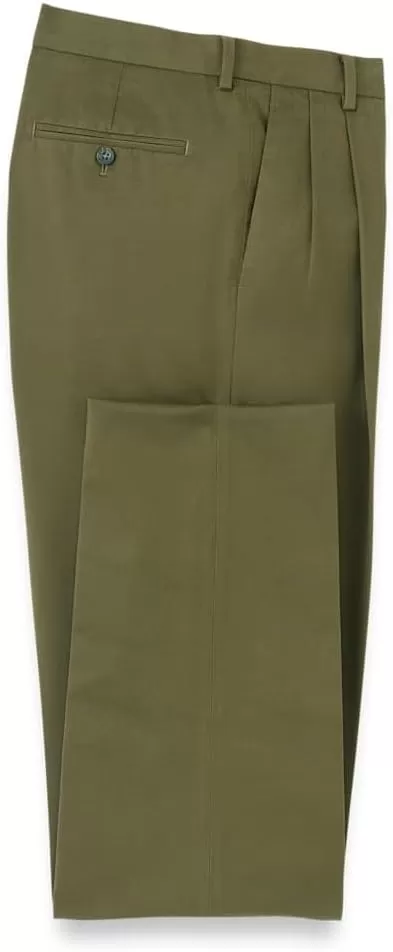 imagePaul Fredrick Mens NonIron Cotton Stretch Twill Pleated PantDark Olive