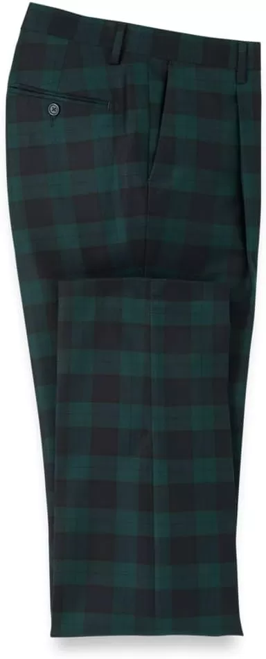 imagePaul Fredrick Mens Wool Flannel Plaid Single Pleat Pants
