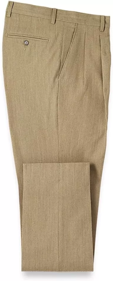 imagePaul Fredrick Mens Wool Flannel Pleated PantsCamel