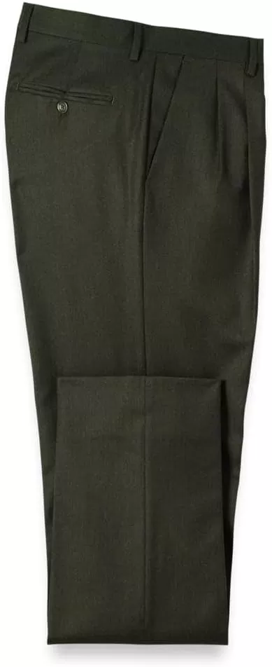 imagePaul Fredrick Mens Wool Flannel Pleated PantsDark Green