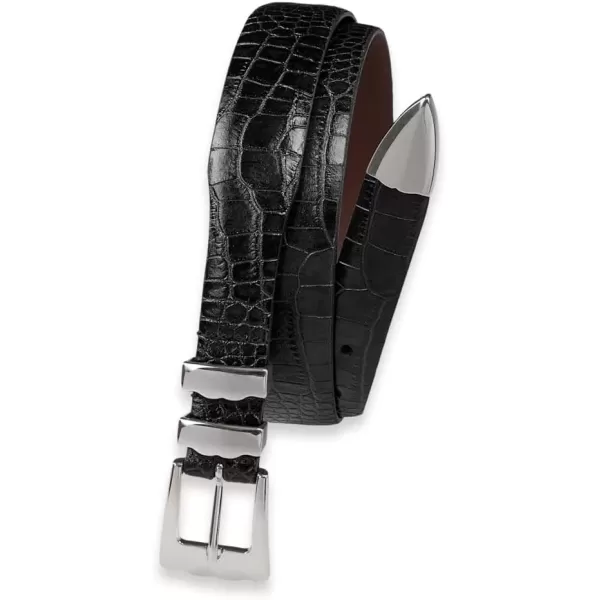 imagePaul Fredrick Mens Crocodile Embossed Belt with Metal Keeper TipBlack