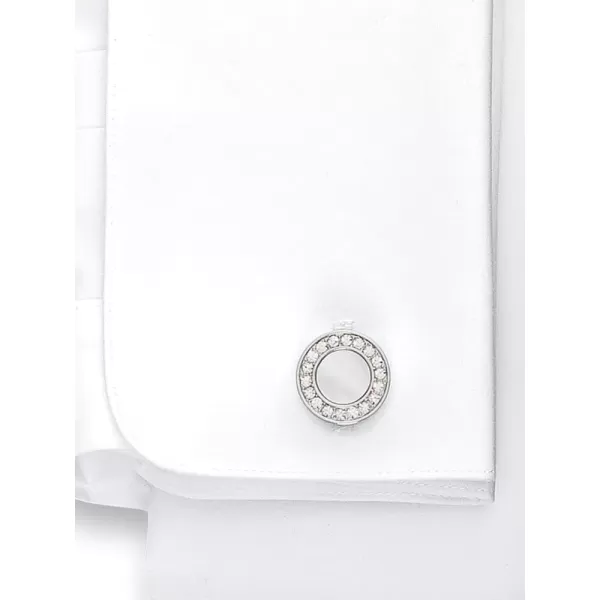 imagePaul Fredrick Mens Mother of Pearl Crystal Round CufflinksGold