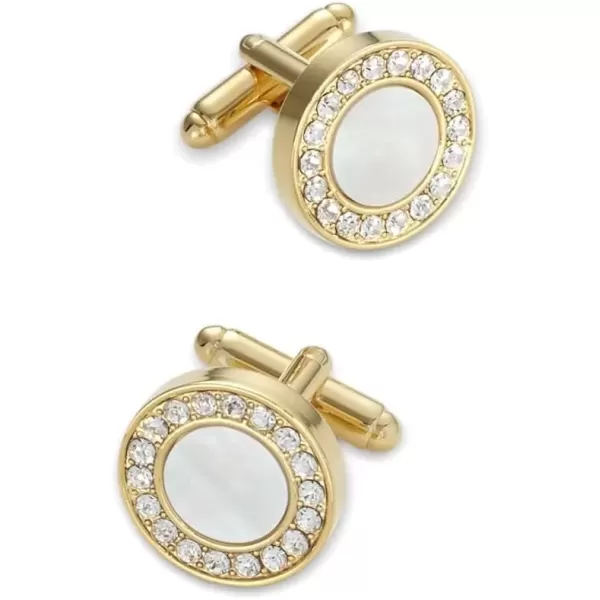 imagePaul Fredrick Mens Mother of Pearl Crystal Round CufflinksGold