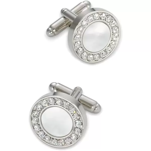 imagePaul Fredrick Mens Mother of Pearl Crystal Round CufflinksSilver