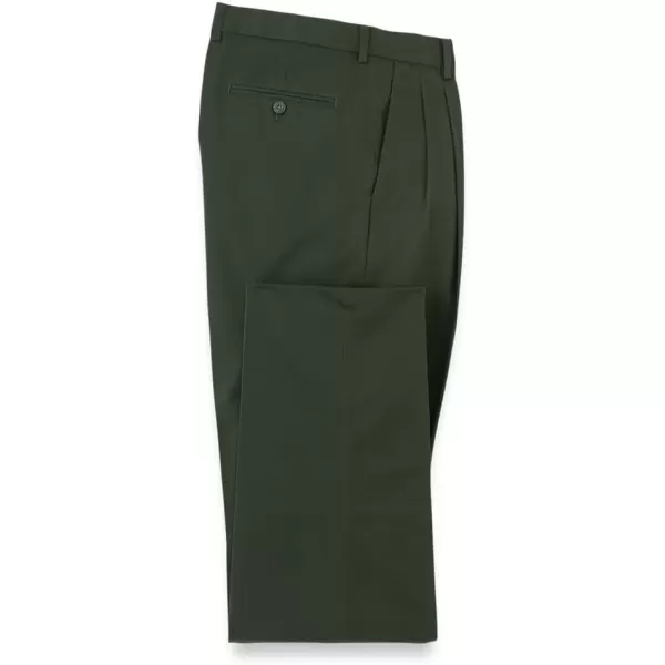 imagePaul Fredrick Mens NonIron Cotton Stretch Twill Pleated PantDark Green