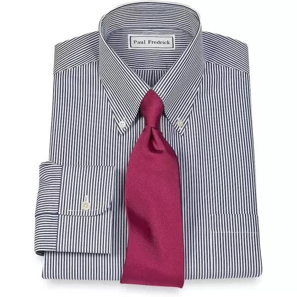 imagePaul Fredrick Mens Slim Fit NonIron Cotton Button Down Collar Dress ShirtBlue Stripe