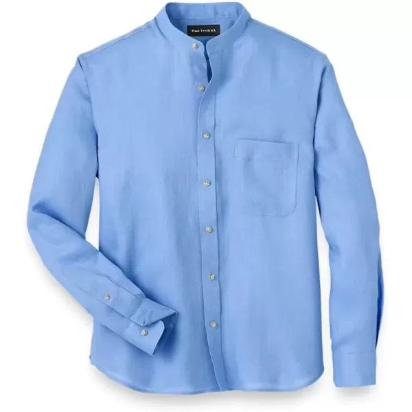 imagePaul Fredrick Mens Slim Fit Linen Solid Casual ShirtLight Blue