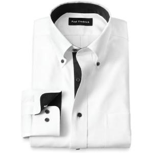 imagePaul Fredrick Mens Tailored Fit Comfort Stretch NonIron Solid Dress ShirtWhiteBlack