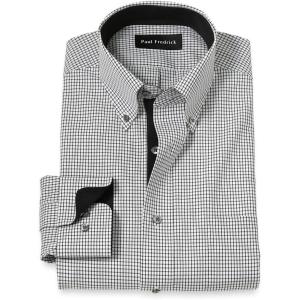 imagePaul Fredrick Mens Tailored Fit NonIron Cotton Check Dress ShirtBlack  White