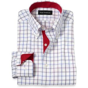 imagePaul Fredrick Mens Tailored Fit NonIron Cotton Check Dress ShirtBlueRed