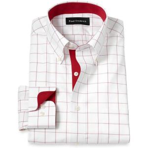 imagePaul Fredrick Mens Tailored Fit NonIron Cotton Windowpane Dress ShirtRed