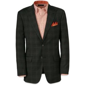 imagePaul Fredrick Mens Wool Stretch Plaid Single Breasted Peak Lapel Suit Jacket