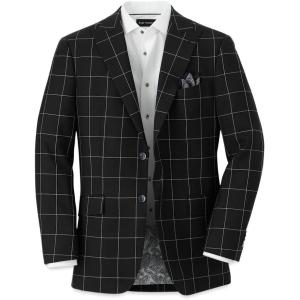 imagePaul Fredrick Mens Wool Windowpane Single Breasted Peak Lapel Sport Coat