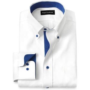 imagePaul Fredrick Mens Classic Fit Comfort Stretch NonIron Solid Dress ShirtWhiteCobalt
