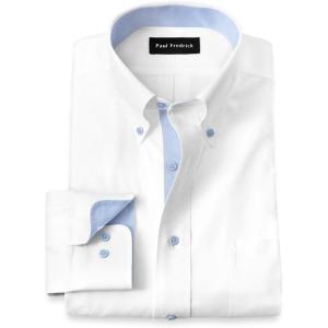 imagePaul Fredrick Mens Slim Fit Comfort Stretch NonIron Solid Dress ShirtWhiteBlue