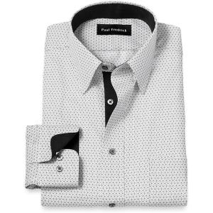 imagePaul Fredrick Mens Tailored Fit NonIron Cotton Geometric Dress Shirt