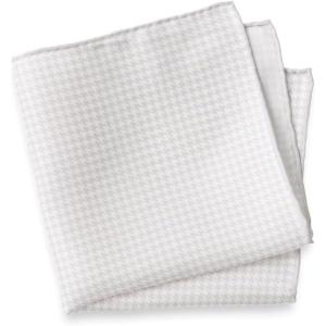 imagePaul Fredrick Mens Houndstooth Silk Pocket SquareIvorySilver