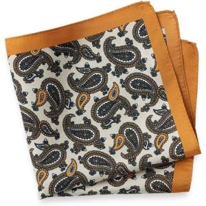 imagePaul Fredrick Mens Paisley Silk Pocket SquareTan Multi