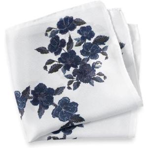 imagePaul Fredrick Mens Floral Silk Pocket SquareWhiteBlue