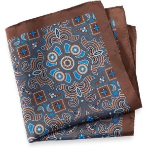 imagePaul Fredrick Mens Medallion Silk Pocket SquareBrownBlue