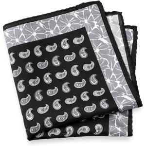 imagePaul Fredrick Mens Paisley Silk Pocket SquareBlackGrey