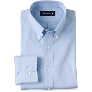 imagePaul Fredrick Mens Tailored Fit Cotton NonIron Pinpoint Cotton Dress ShirtBlue