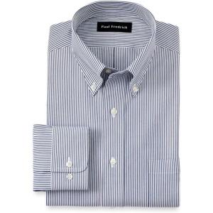 imagePaul Fredrick Mens Tailored Fit Cotton NonIron Pinpoint Cotton Dress ShirtBlue Stripe
