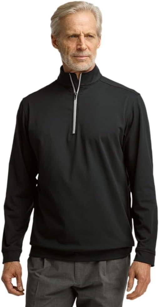 imagePaul Fredrick Mens Performance Blend Quarter Zip Mock NeckBlack