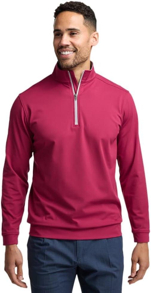 imagePaul Fredrick Mens Performance Blend Quarter Zip Mock NeckBurgundy