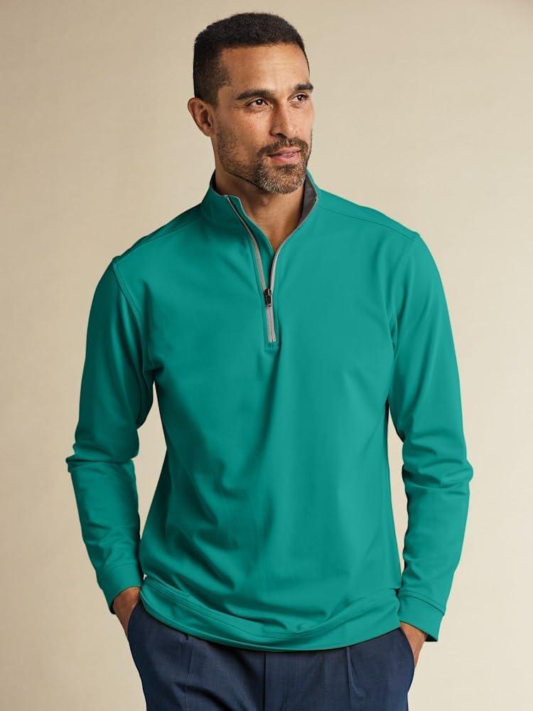 imagePaul Fredrick Mens Performance Blend Quarter Zip Mock NeckGreen