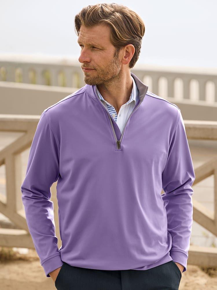imagePaul Fredrick Mens Performance Blend Quarter Zip Mock NeckPurple