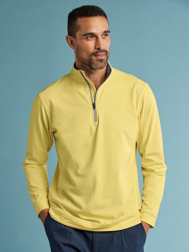 imagePaul Fredrick Mens Performance Blend Quarter Zip Mock NeckYellow