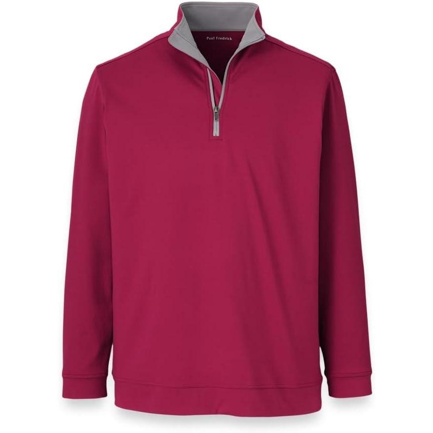 imagePaul Fredrick Mens Performance Blend Quarter Zip Mock NeckBurgundy