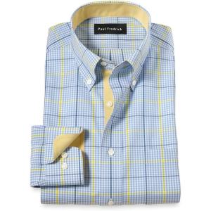 imagePaul Fredrick Mens Classic Fit Comfort Stretch NonIron Plaid Dress Shirt
