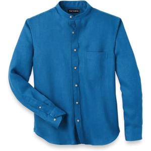 imagePaul Fredrick Mens Classic Fit Linen Solid Casual ShirtDark Blue