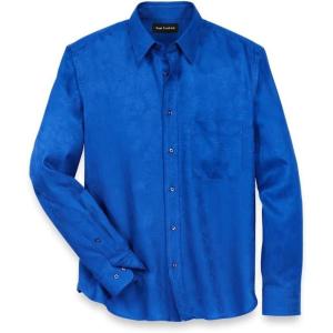 imagePaul Fredrick Mens Slim Fit Lyocell Solid Jacquard Casual ShirtBlue