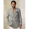 imagePaul Fredrick Mens Linen Blend Plaid Double Breasted Peak Lapel Sport CoatGreyBlack
