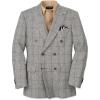imagePaul Fredrick Mens Linen Blend Plaid Double Breasted Peak Lapel Sport CoatGreyBlack