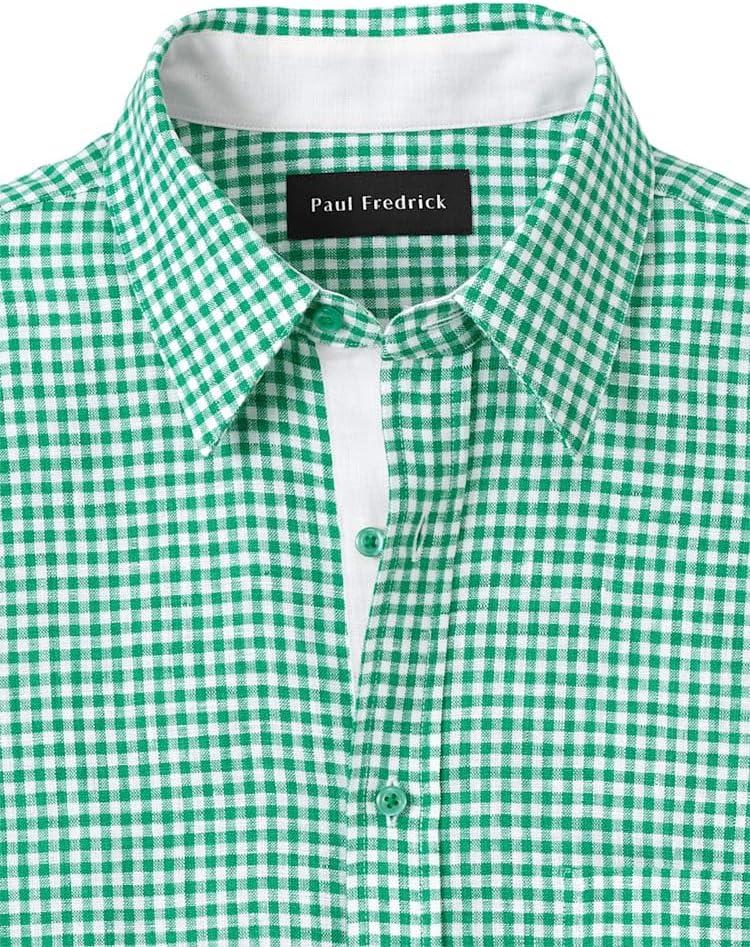 imagePaul Fredrick Mens Classic Fit Linen Gingham Check Casual ShirtGreen
